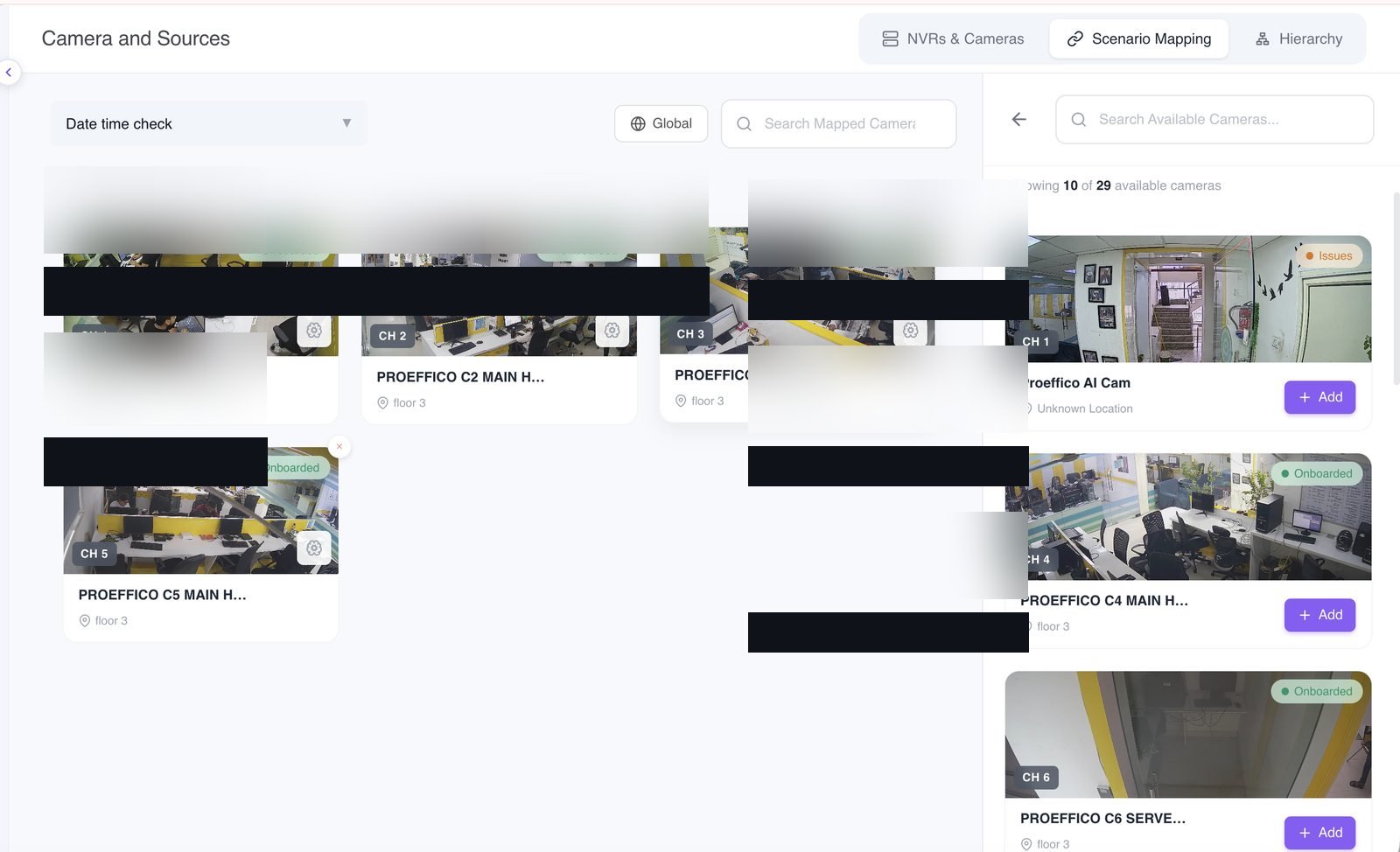 VIZO361 Scenario Mapping — bind cameras to AI scenarios
